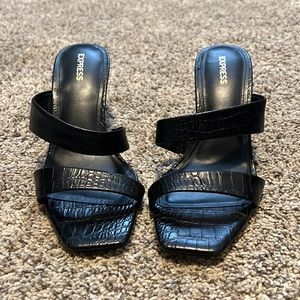 Express Black Snakeskin Strapless Open Toe Heel